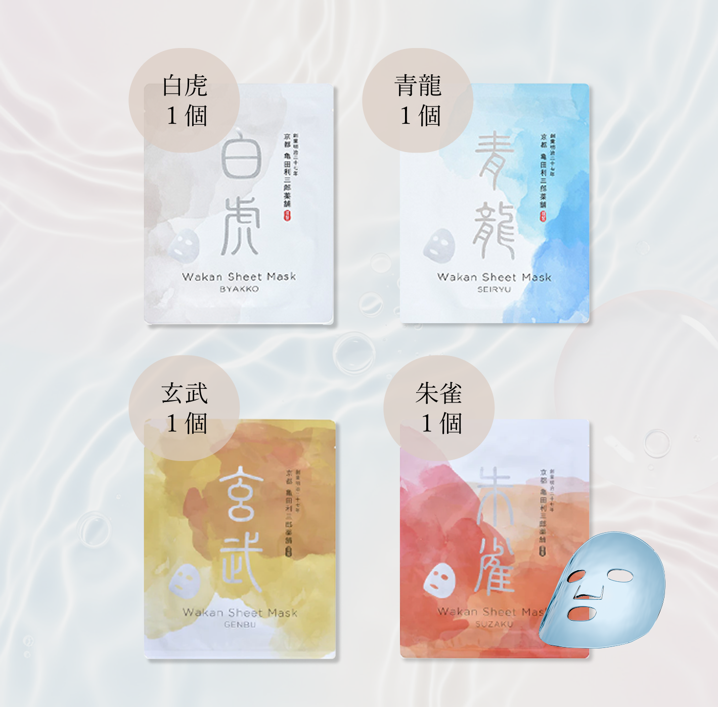 日本和中国的片状面具,"四神套装"。